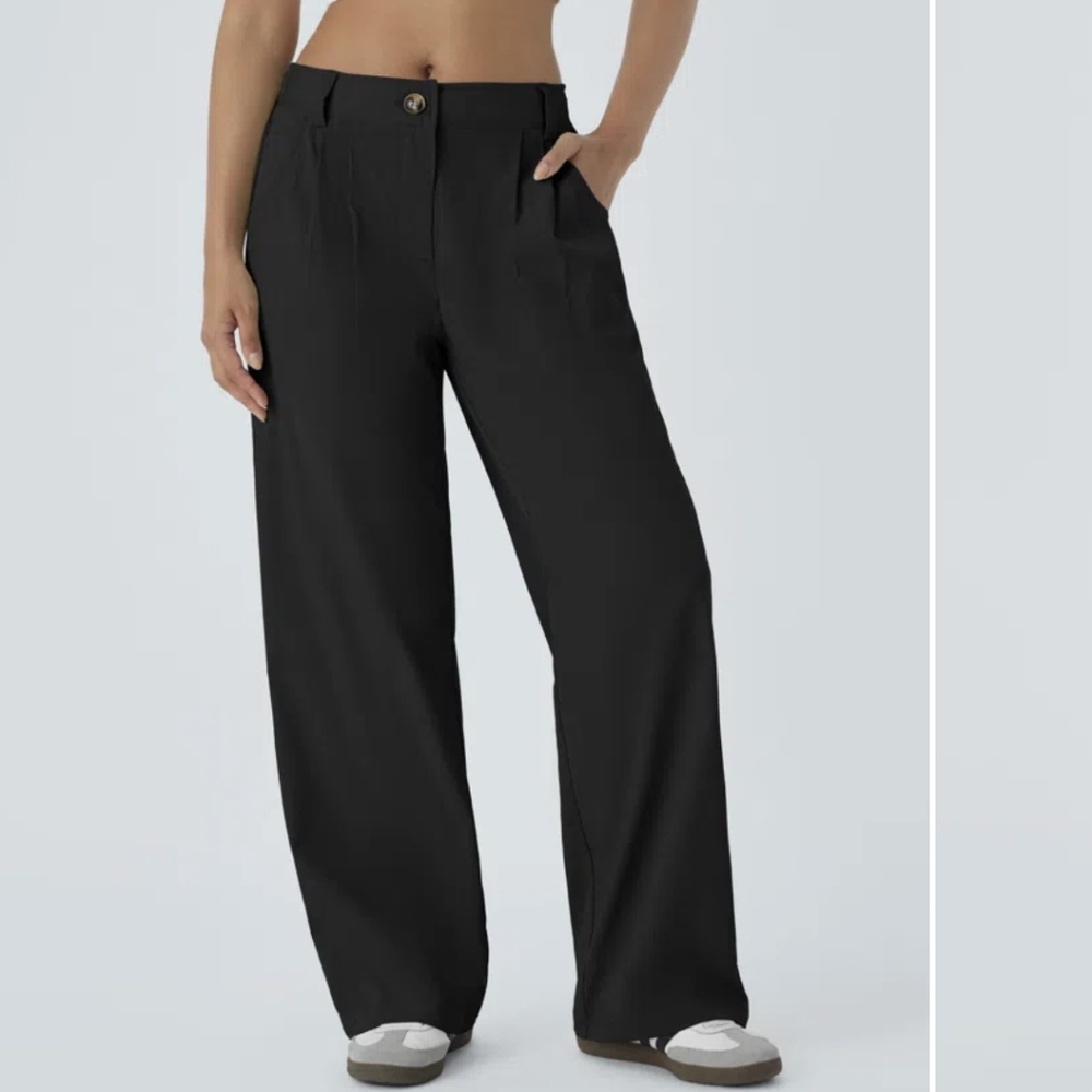 Mid Rise Button Zipper Side Pocket Straight Leg Casual Pants L